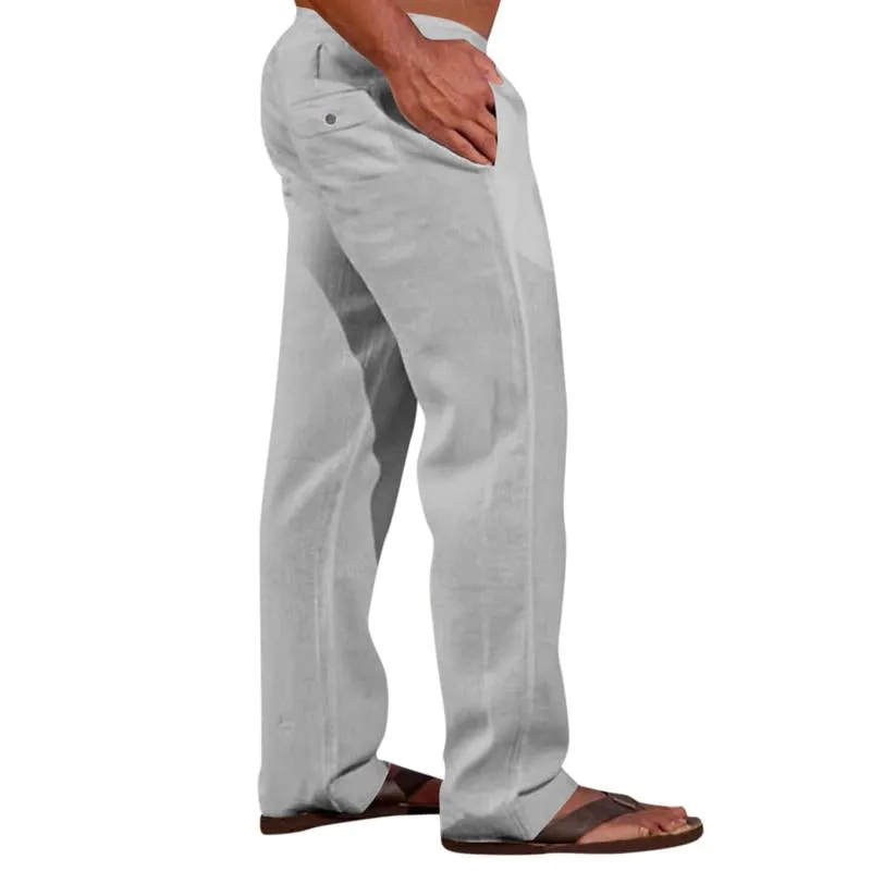 Men's Linen Drawstring Stretch Straight Outdoor Pants 07472177X sold by Manly