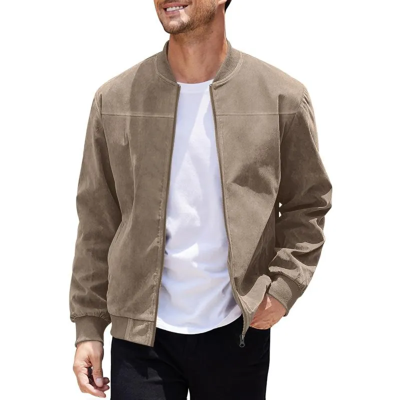 Men's Vintage Stand Collar Suede Zip-Up Jacket 21123362M sold by Manly