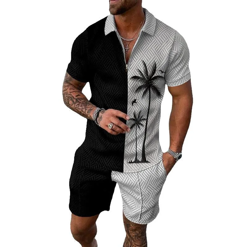 Men's Lapel Zipper Shorts Short Sleeve Polo Shirt Two-piece Set 64792562X sold by Manly