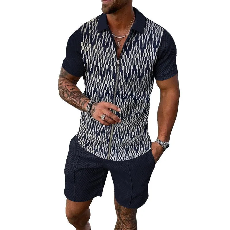 Men's Lapel Zipper Shorts Short Sleeve Polo Shirt Two-piece Set 64792562X sold by Manly product image thumbnail 3