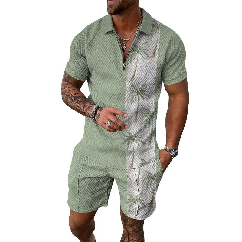 Men's Lapel Zipper Shorts Short Sleeve Polo Shirt Two-piece Set 64792562X sold by Manly product image thumbnail 2