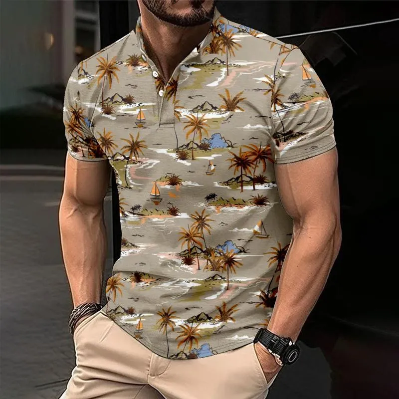 Men's Palm Hawaiian Print Button Down Short Sleeve T-Shirt 88497448X sold by Manly product image thumbnail 2