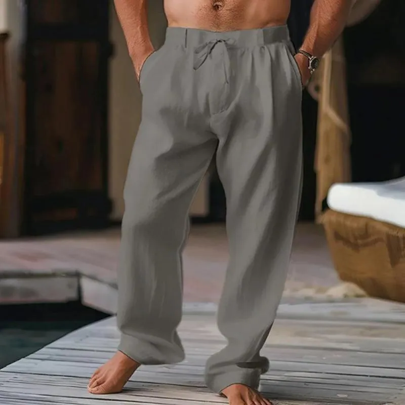 Men's Solid Color Cotton And Linen Straight Casual Pants 03866159Z sold by Manly product image thumbnail 4