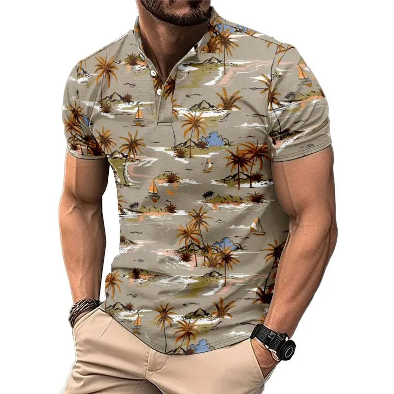 Men's Palm Hawaiian Print Button Down Short Sleeve T-Shirt 88497448X sold by Manly