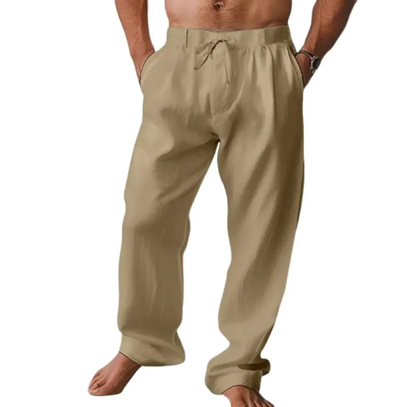 Men's Solid Color Cotton And Linen Straight Casual Pants 03866159Z sold by Manly