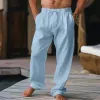 Men's Solid Color Cotton And Linen Straight Casual Pants 03866159Z sold by Manly