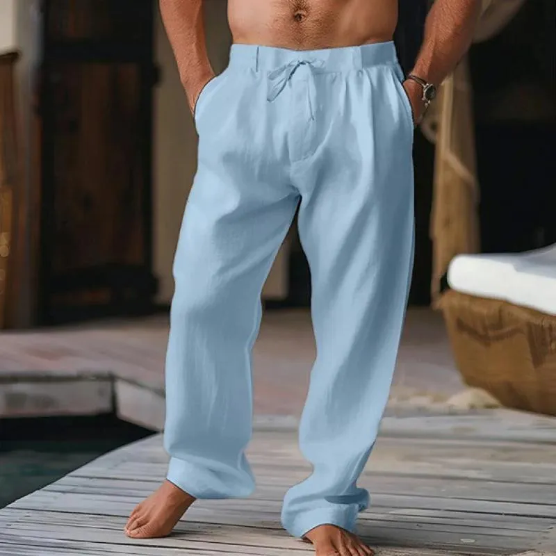 Men's Solid Color Cotton And Linen Straight Casual Pants 03866159Z sold by Manly product image thumbnail 3
