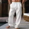 Men's Solid Color Cotton And Linen Straight Casual Pants 03866159Z sold by Manly