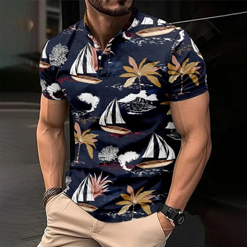Men's Palm Hawaiian Print Button Down Short Sleeve T-Shirt 88497448X sold by Manly product image thumbnail 5