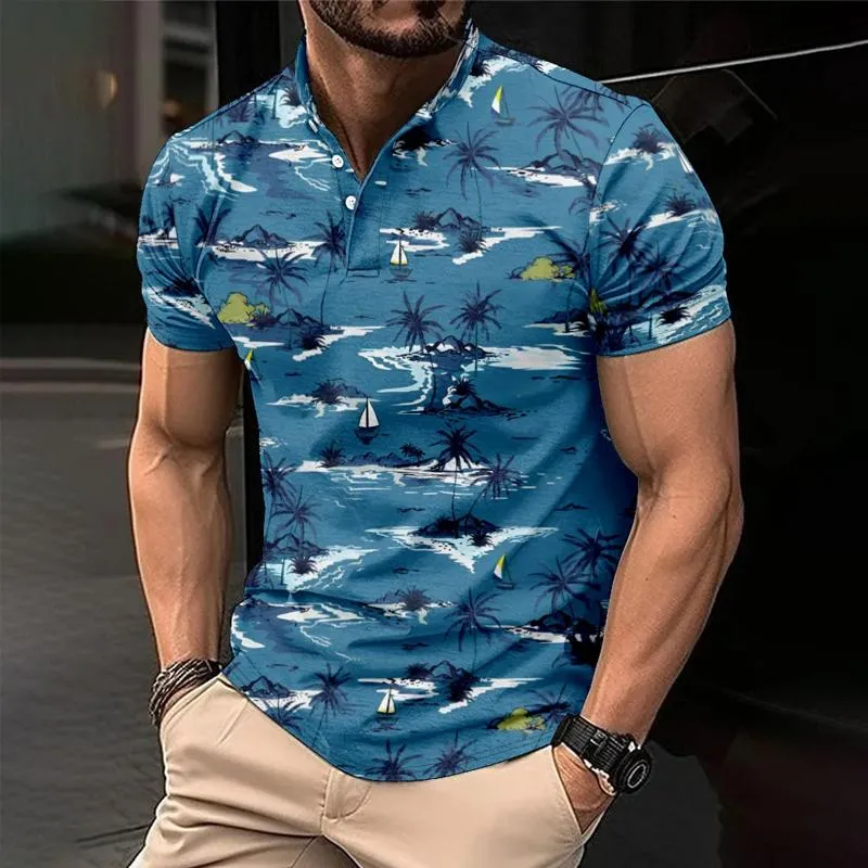 Men's Palm Hawaiian Print Button Down Short Sleeve T-Shirt 88497448X sold by Manly product image thumbnail 3
