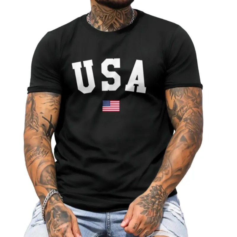 Men's Casual USA Round Neck Short Sleeve T-shirt 57733185TO sold by Manly