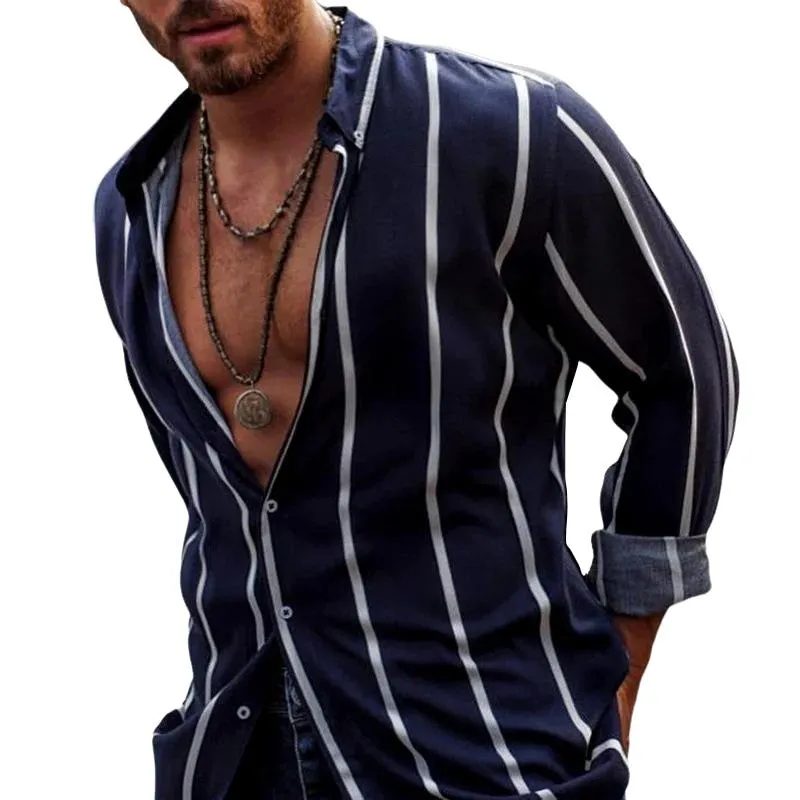 Men's Casual Striped Long Sleeve Shirt 96084367TO sold by Manly