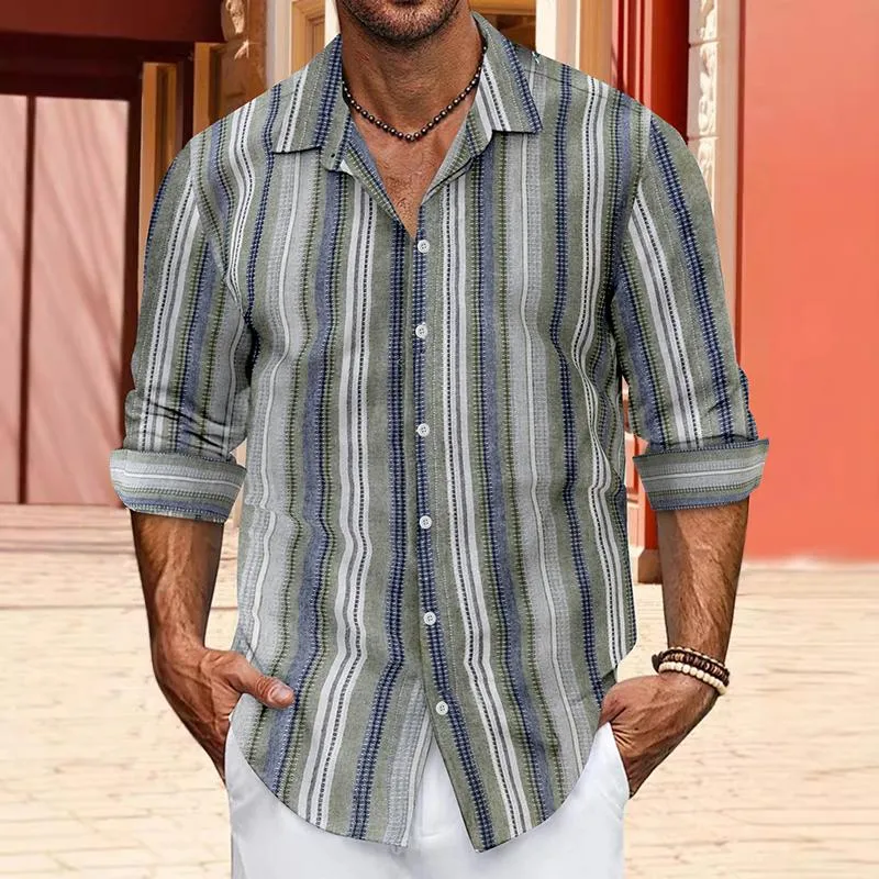 Men's Striped Lapel Long Sleeve Casual Shirt 03127814Z sold by Manly product image thumbnail 2