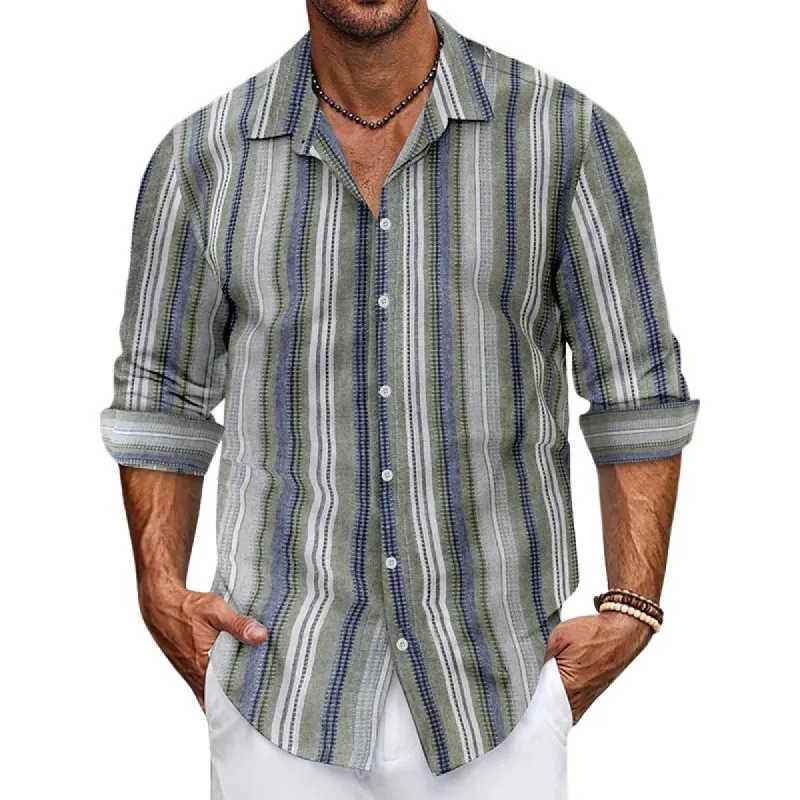 Men's Striped Lapel Long Sleeve Casual Shirt 03127814Z sold by Manly