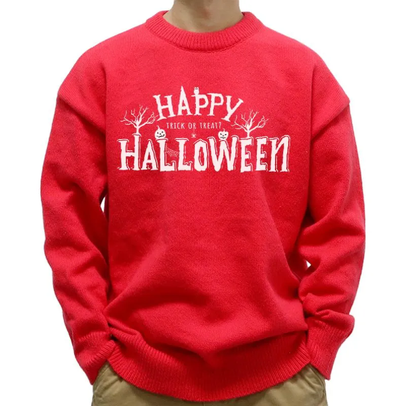 Men's Casual Round Neck Happy Halloween Print Long Sleeve Pullover Sweater 71047326M sold by Manly