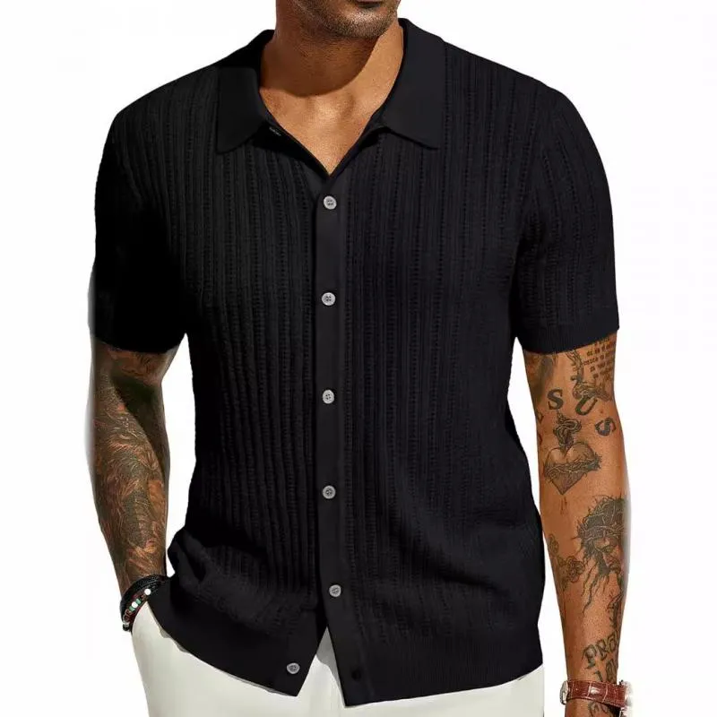 Men's Casual Breathable Hollow Lapel Knitted Short-Sleeved Cardigan 81960721M sold by Manly product image thumbnail 2