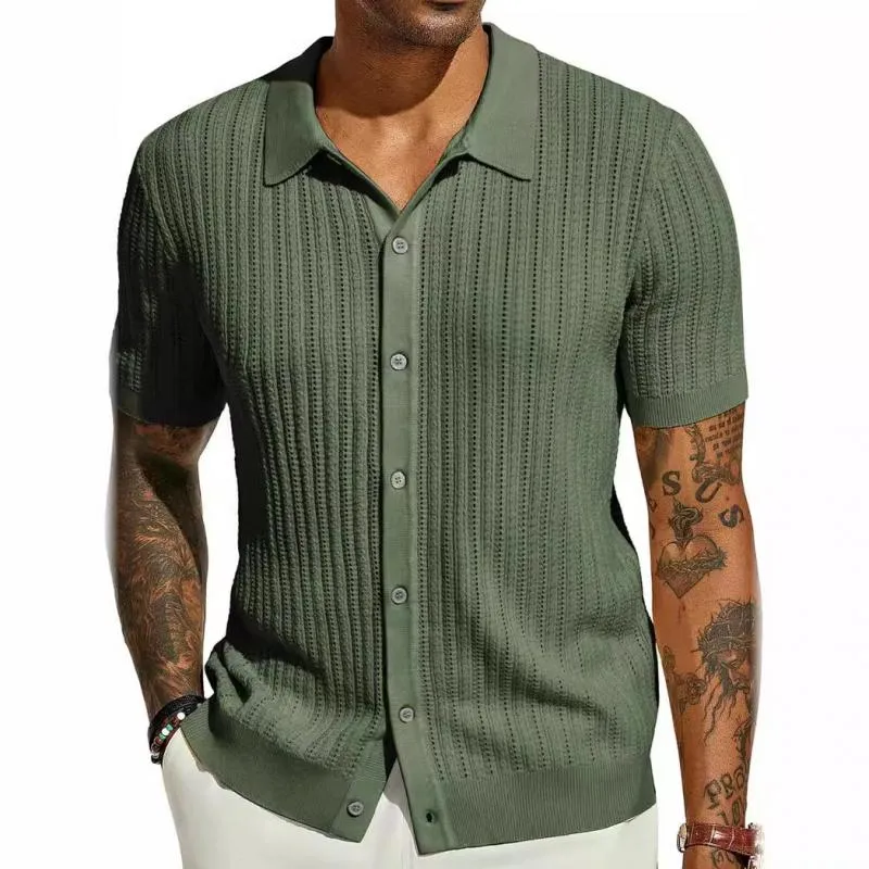 Men's Casual Breathable Hollow Lapel Knitted Short-Sleeved Cardigan 81960721M sold by Manly