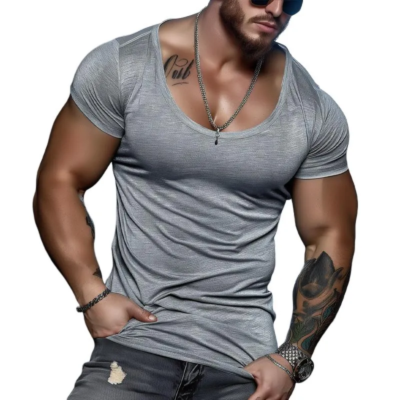 Men's Solid Tight U Neck Short Sleeve Casual T-shirt 86718059Z made by Manly