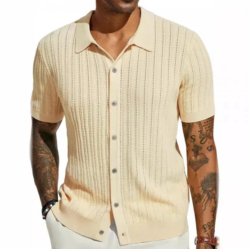 Men's Casual Breathable Hollow Lapel Knitted Short-Sleeved Cardigan 81960721M sold by Manly product image thumbnail 3