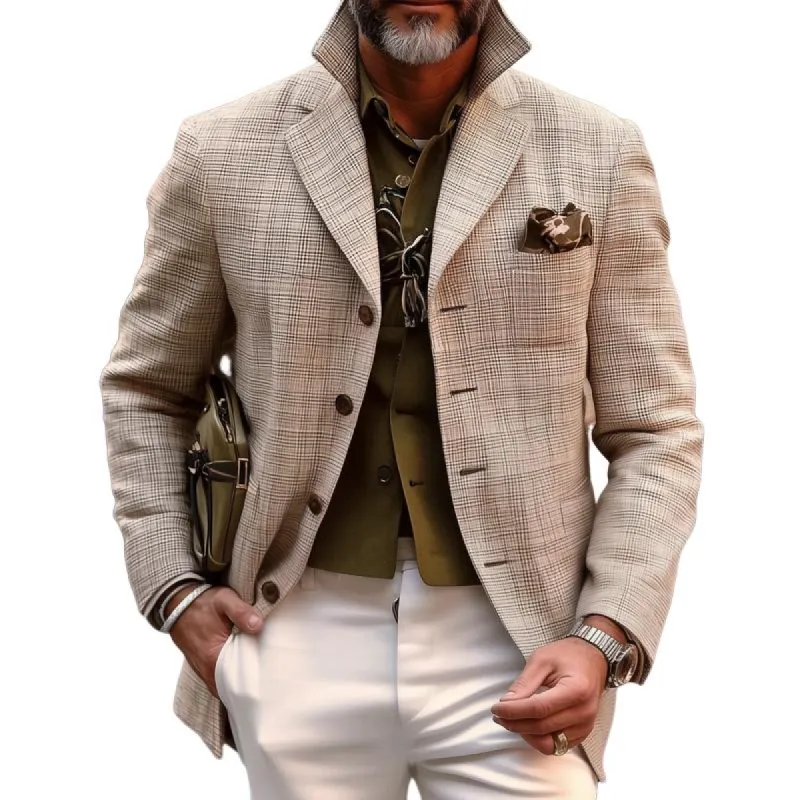 Men's Retro Checked Lapel Single Breasted Casual Coat 94456056Z sold by Manly