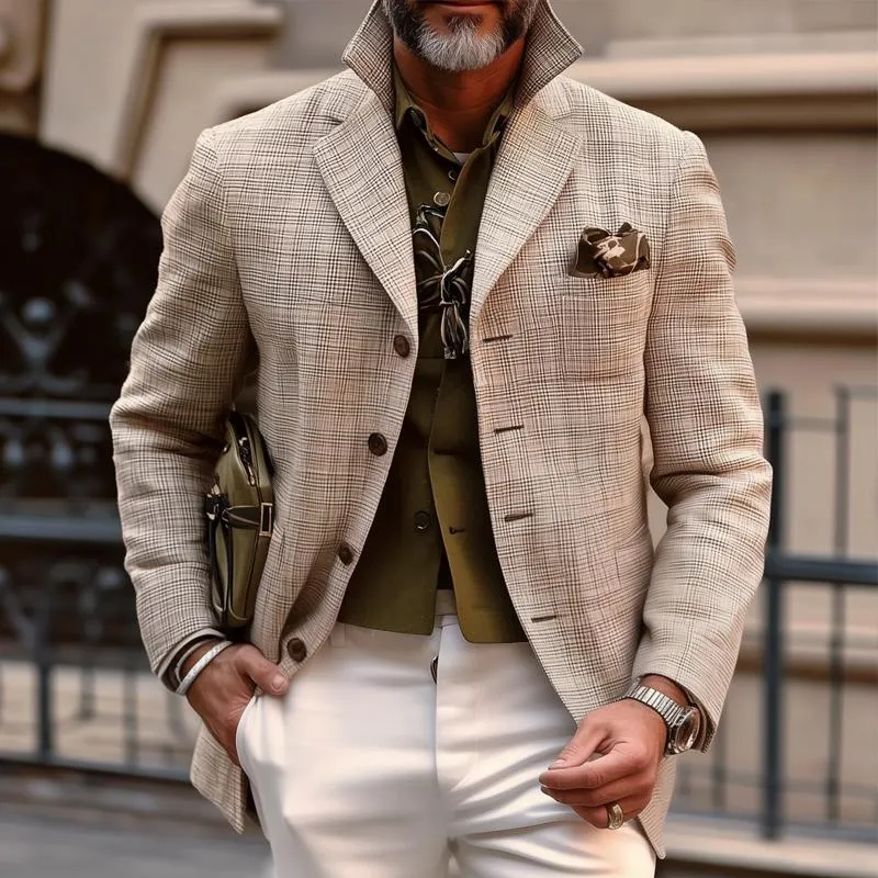 Men's Retro Checked Lapel Single Breasted Casual Coat 94456056Z sold by Manly product image thumbnail 2