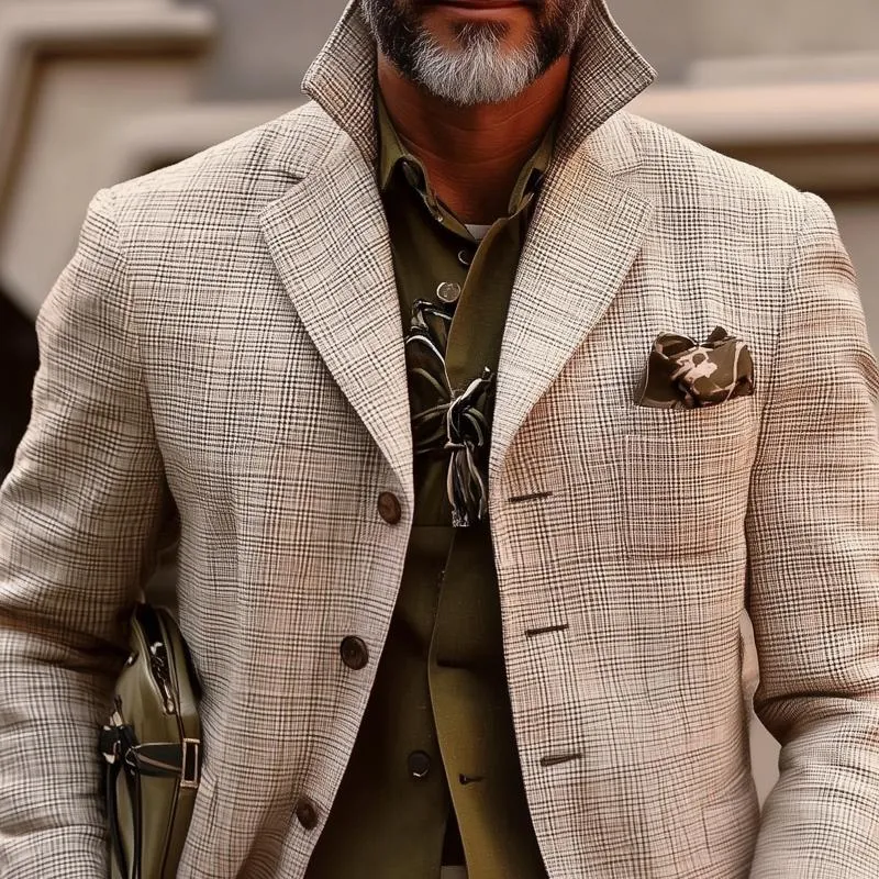 Men's Retro Checked Lapel Single Breasted Casual Coat 94456056Z sold by Manly product image thumbnail 3