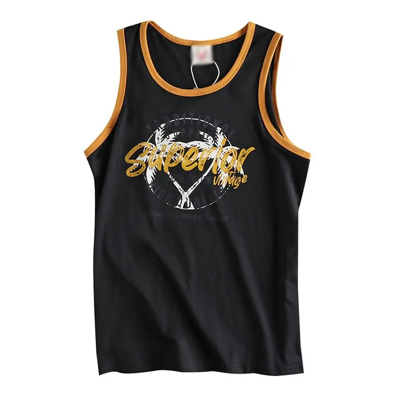 Men's Vintage Lettered Coconut Print Cotton Tank Top 98731294M sold by Manly