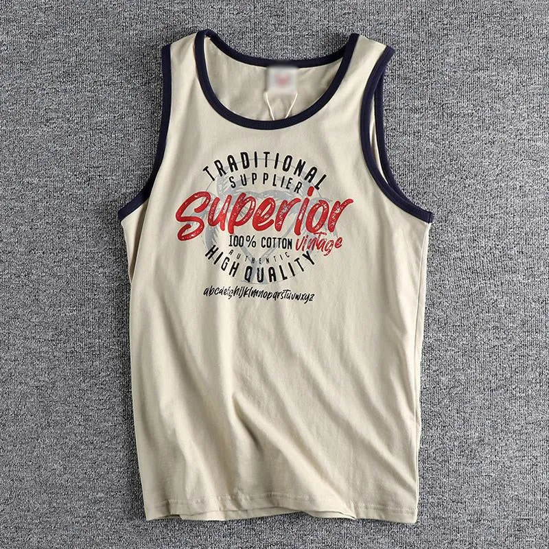 Men's Vintage Lettered Coconut Print Cotton Tank Top 98731294M sold by Manly product image thumbnail 3