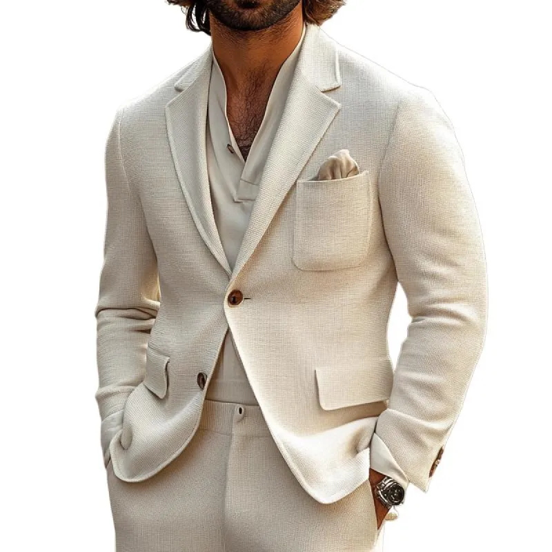 Men's Fashion Solid Color Knitted Notch Lapel Two Buttons Blazer 85285052Z sold by Manly