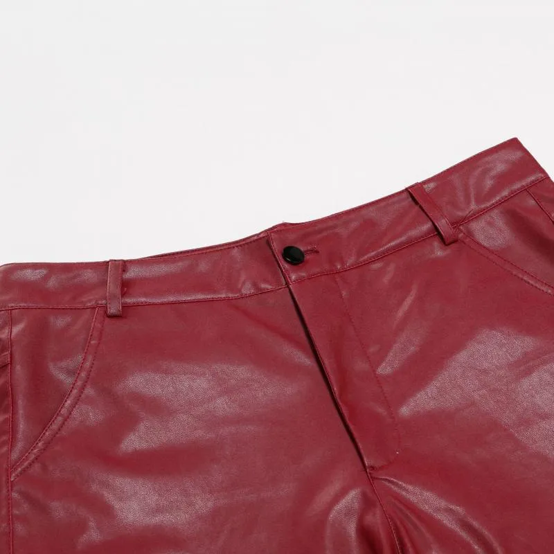 Men's Retro Punk Solid Color Flap Pocket Slim Fit Leather Pants 13738164M sold by Manly product image thumbnail 5