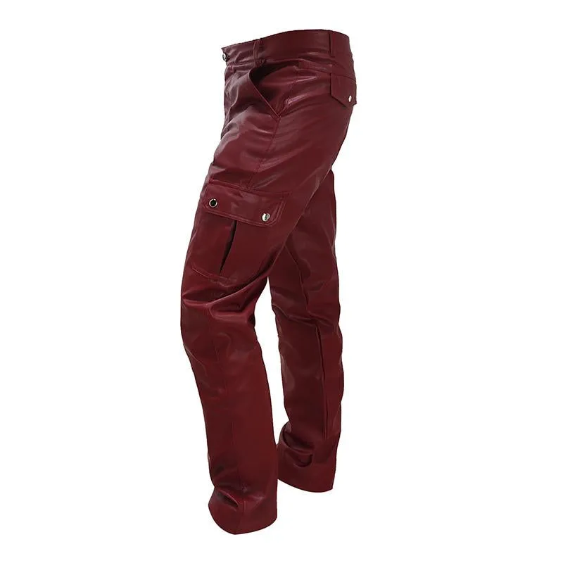 Men's Retro Punk Solid Color Flap Pocket Slim Fit Leather Pants 13738164M sold by Manly product image thumbnail 2