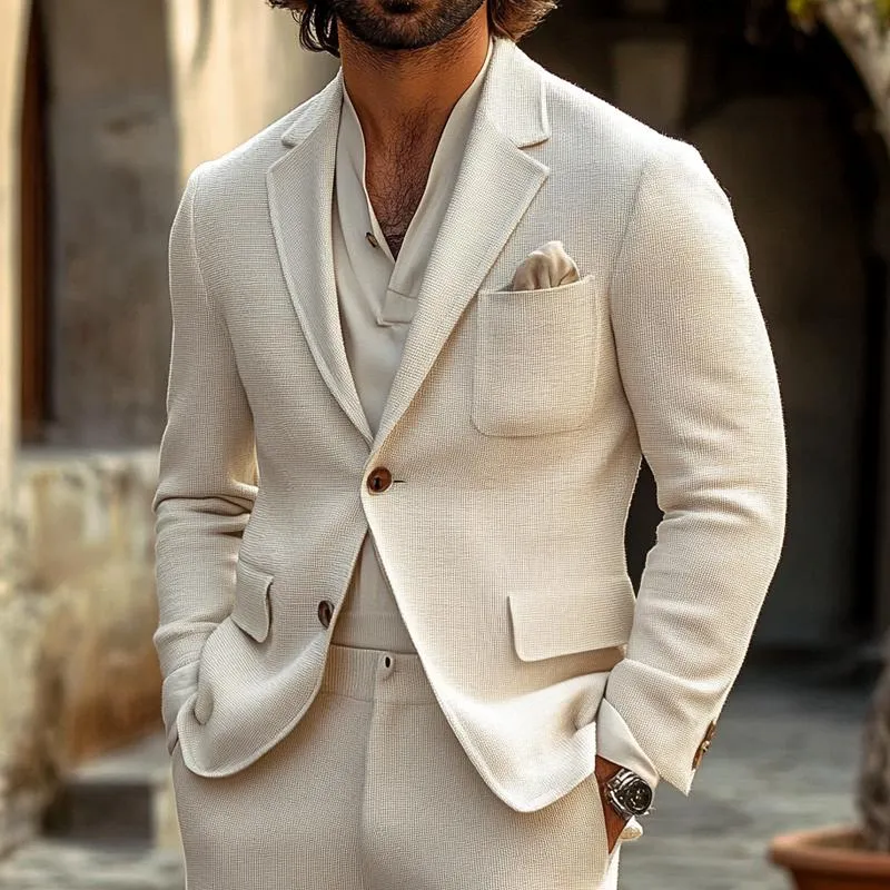 Men's Fashion Solid Color Knitted Notch Lapel Two Buttons Blazer 85285052Z sold by Manly product image thumbnail 2