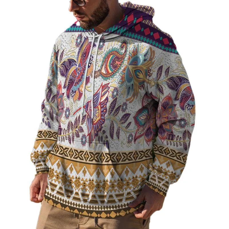 Men's Retro Street Casual Print Hooded Sweatshirt 52240122X sold by Manly