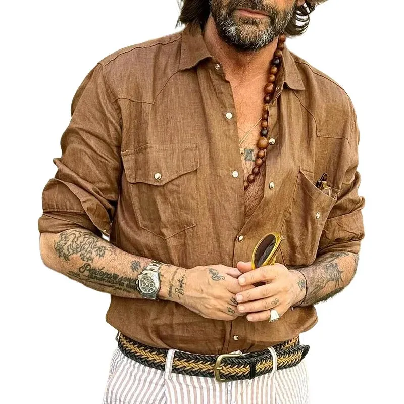 Men's Vintage Double Chest Pocket Long Sleeve Shirt 06100813Y sold by Manly