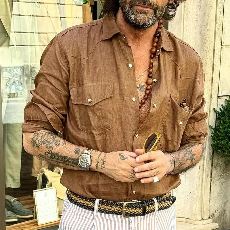 Men's Vintage Double Chest Pocket Long Sleeve Shirt 06100813Y sold by Manly product image thumbnail 5