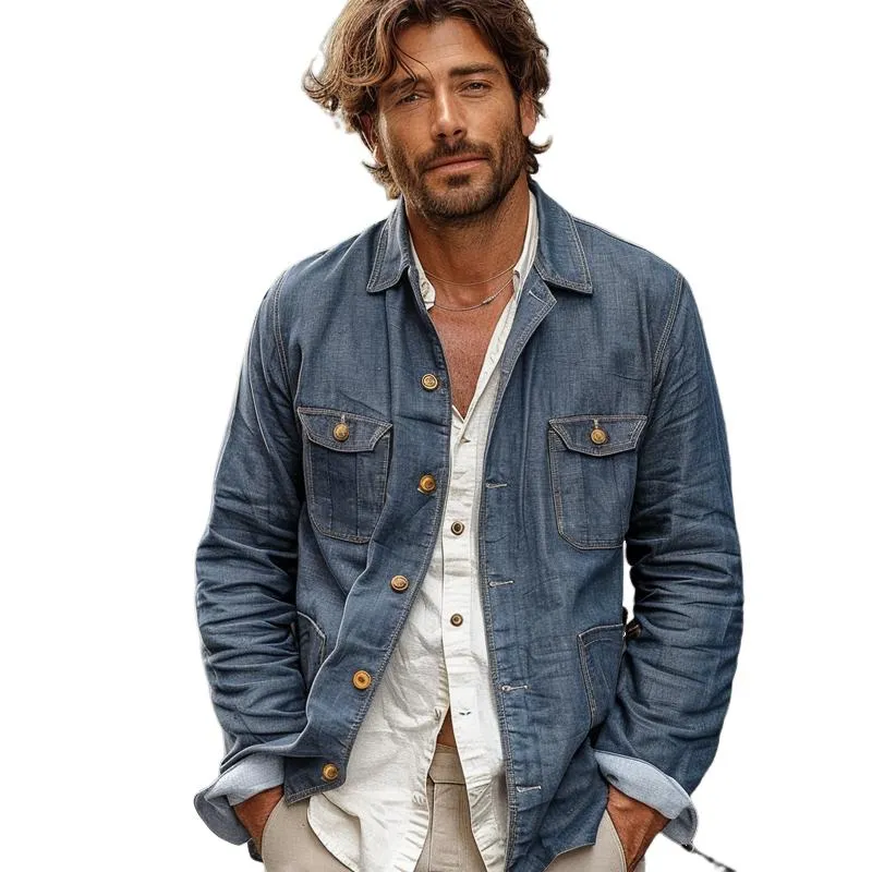 Men's Multi-Pocket Single Breasted Thin Denim Jacket 26542649Y sold by Manly
