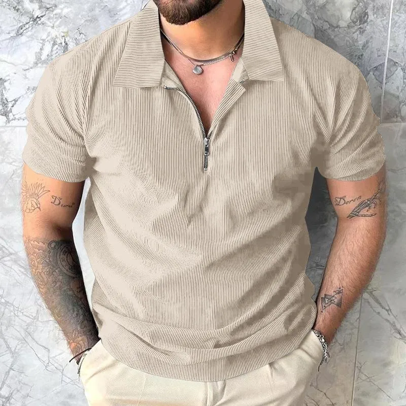 Men's Casual Solid Color Lapel Zipper Slim Short Sleeve Polo Shirt 00880539M sold by Manly product image thumbnail 3