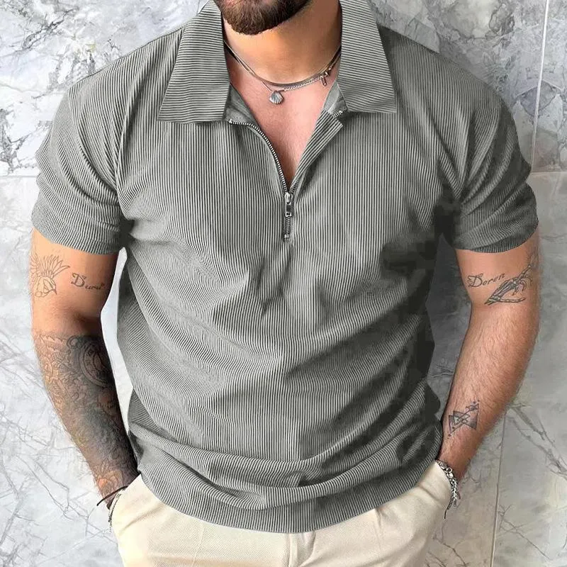 Men's Casual Solid Color Lapel Zipper Slim Short Sleeve Polo Shirt 00880539M sold by Manly product image thumbnail 5