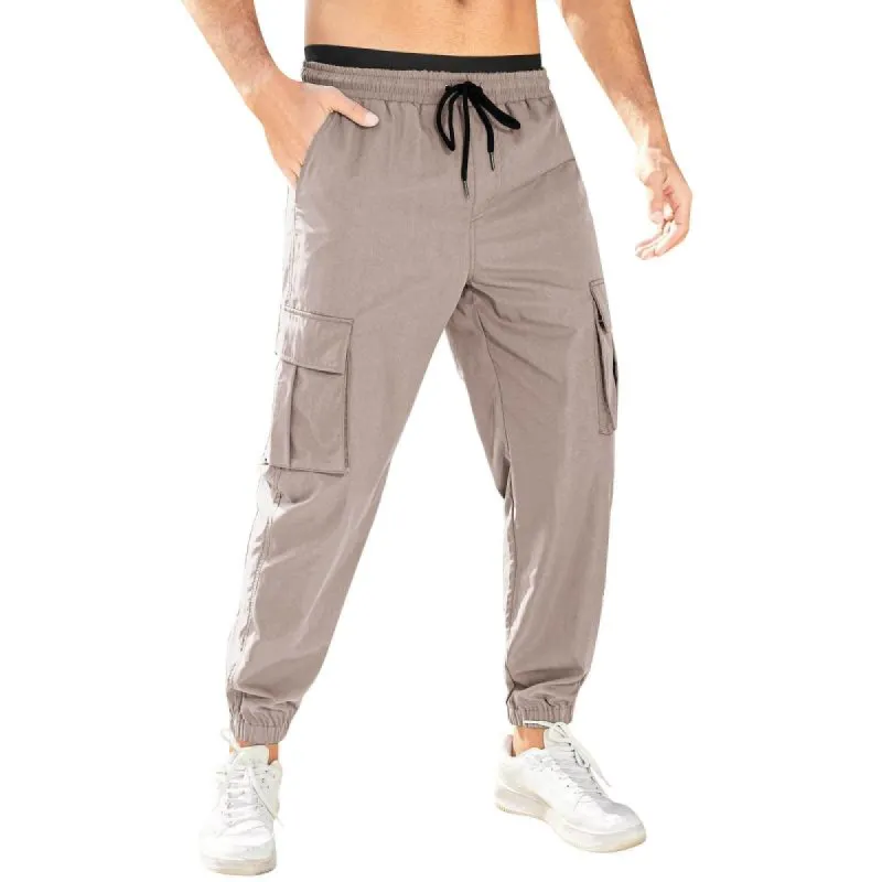Men's Drawstring Elastic Waist Multi-pocket Outdoor Sports Trousers 37435010Z sold by Manly