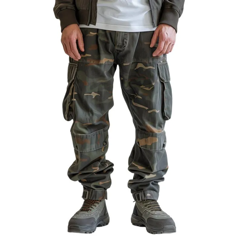 Men's Camouflage Straight Loose Multi-pocket Cargo Pants 23930532Z sold by Manly