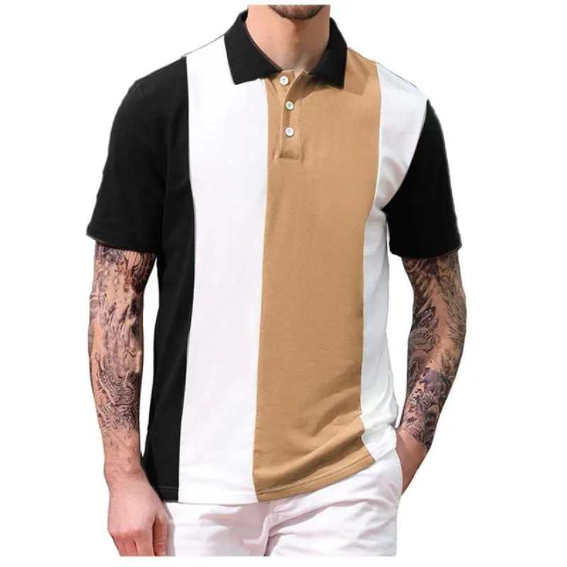 Men's Casual Colorblock Short-sleeved Polo Shirt 28128569TO sold by Manly