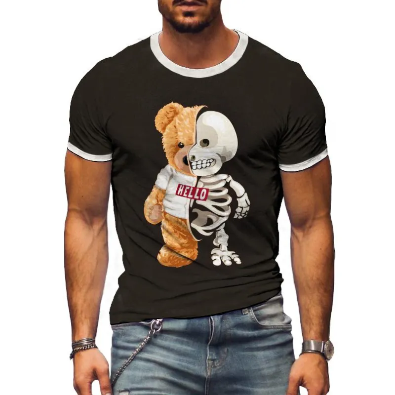 Men's Casual Hello Teddy Bear Round Neck T-Shirt 52430142TO sold by Manly