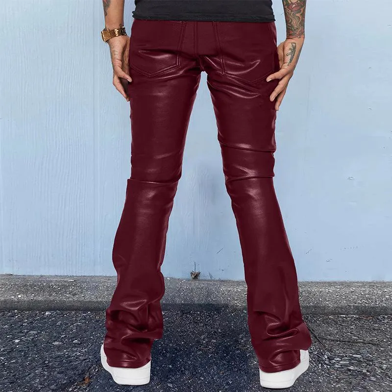 Men's Vintage Solid Color Mid-Rise Loose Thin Leather Pants 74802851M sold by Manly product image thumbnail 3
