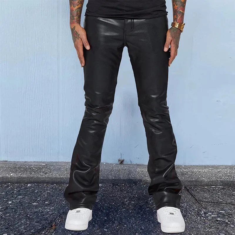 Men's Vintage Solid Color Mid-Rise Loose Thin Leather Pants 74802851M sold by Manly product image thumbnail 4