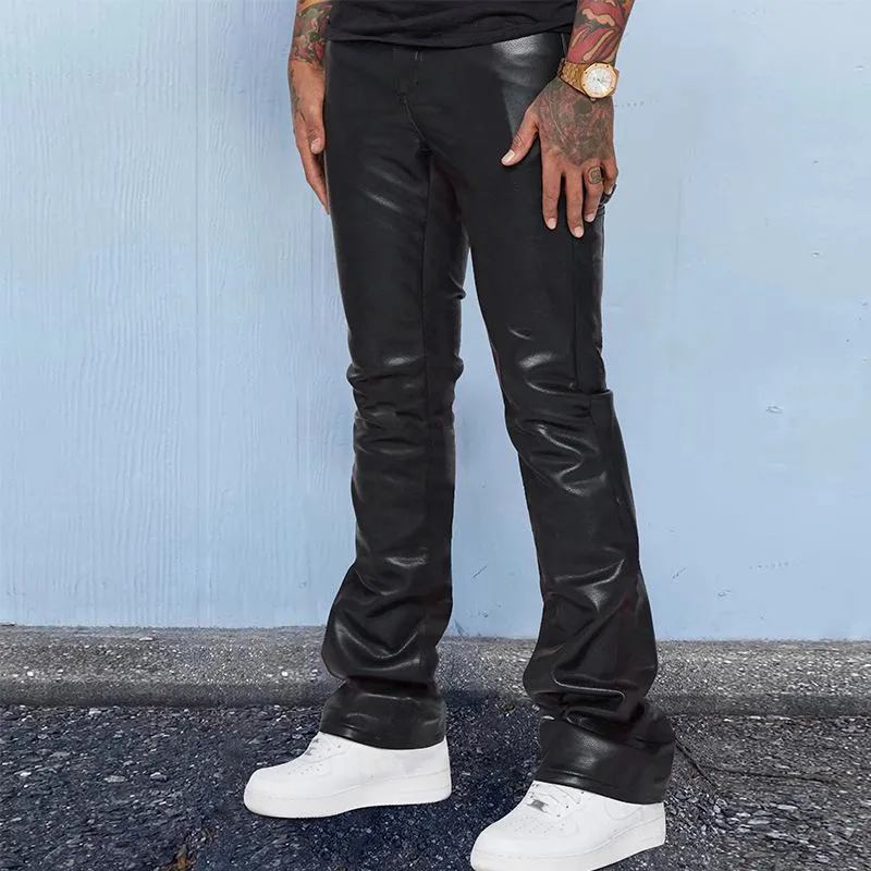 Men's Vintage Solid Color Mid-Rise Loose Thin Leather Pants 74802851M sold by Manly product image thumbnail 5