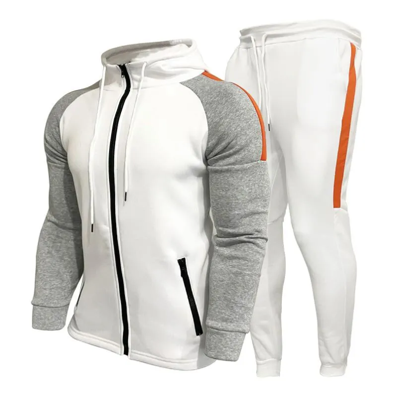 Men's Contrasting Color Zipper Hoodie Casual Sports Two-piece Set 35064246X sold by Manly