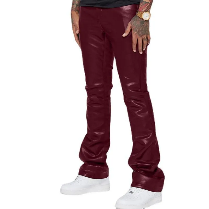 Men's Vintage Solid Color Mid-Rise Loose Thin Leather Pants 74802851M sold by Manly