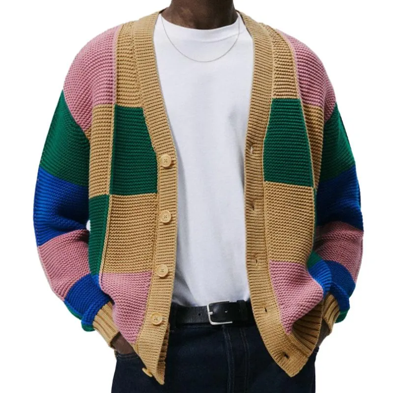 Men's Fashion Colorblock Single Breasted Long Sleeve Knit Cardigan 81050023M sold by Manly