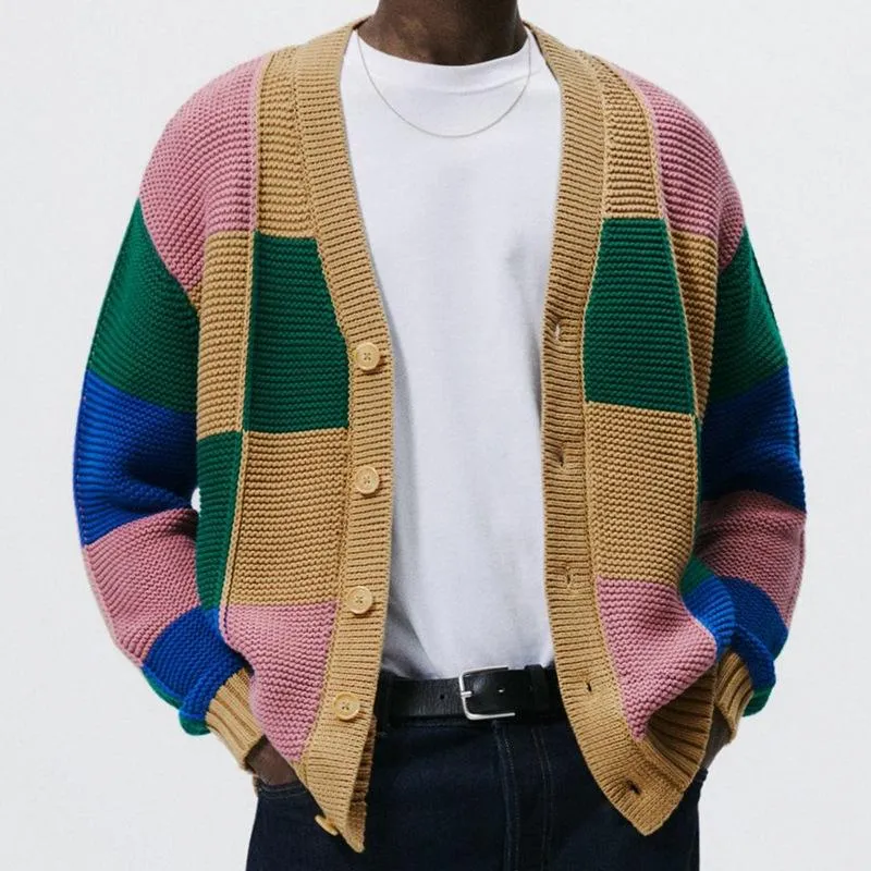 Men's Fashion Colorblock Single Breasted Long Sleeve Knit Cardigan 81050023M sold by Manly product image thumbnail 3