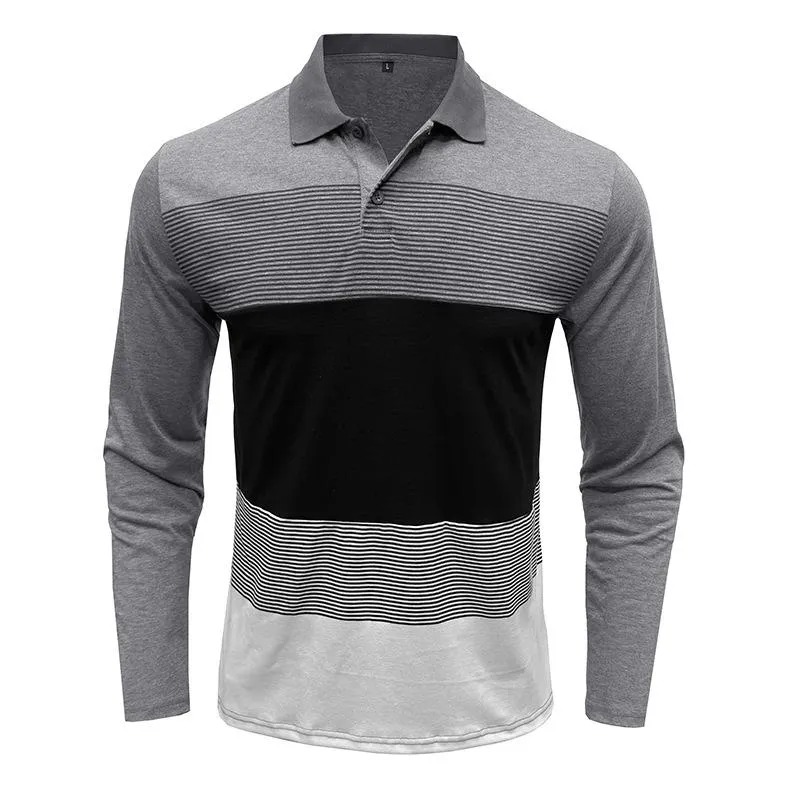 Men's Striped Lapel Long-Sleeved Polo Shirt 65766873Y sold by Manly product image thumbnail 2